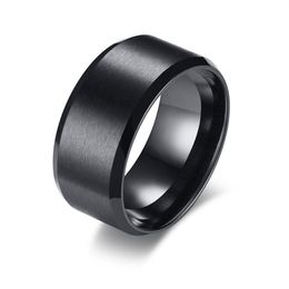 Custom Engraving 10mm Bevelled Edges Black Matt Finish Wedding Band Rings in Stainless Steel271Y