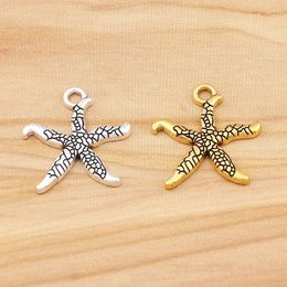 Pendant Necklaces 50 Pieces Silver/Gold Colour Ocean Beach Starfish Sea Star Fish Charm For DIY Handmade Jewellery Making Finding Accessories