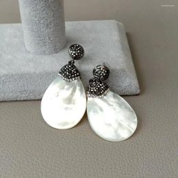 Stud Earrings YYGEM Natural White Pear Shell Black Macarsite Pave Fashion Statement Party Wedding