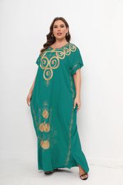 Ethnic Clothing African Dashiki Dress Kaftan Abaya Cotton Islam PureColor Plus Size Jilbab Short Sleeve Loose Women Casual With Scarf