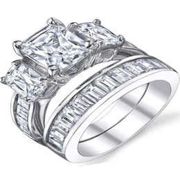 Wedding Rings Choucong Brand Unique Luxury Jewellery 925 Sterling Silver Three Stone Princess Cut 5A Cubic Zirconia Bridal Ring Set199f