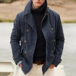 Men's Jackets 2024 Casual Long Sleeve Jacket Coat Cardigan England Turn-down Collar Double Breasted Warm Men Streetwear Coats