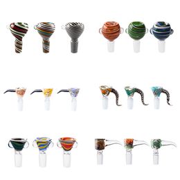 Headshop214 Heady Colour Glass Bowl Smoking Pipe Glass Bongs Bowls Big Handle Sticker 14mm Male Female Dab Rig Bubbler Water Pipes Accessories