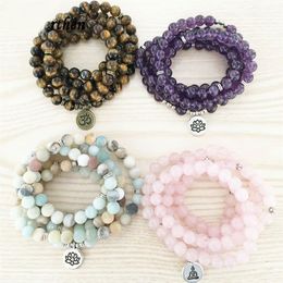 Natural Stone Bracelet 108 Mala Yoga Necklace Matte Jewellery charm bracelet238H