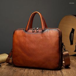 Briefcases Natural Genuine Leather Men Briefcase Bag Business Handbag First Layer Cowhide Bags HIgh Quality Shoulder Laotop