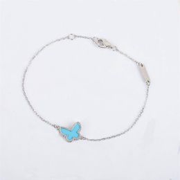 S925 silver Charm pendant bracelet with blue butterfly shape in two colors plated and rhombus clasp for women wedding jewelry gift296d