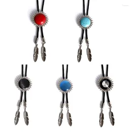 Bow Ties 652F Sun Stone Bolo Tie Necklace Necktie Shirt Collar Cowboy Jewelry Accessory