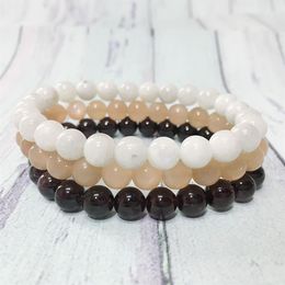 MG0315 8 mm Moonstone Garnet Bracelet Set Natural Sunstone Energy Bracelet High Quality Balance Chakra Gem Stone Bracelet184j