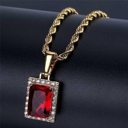 Luxury Rectangle Gem Pendant Silver Gold Chain Hip Hop Jewellery Designer Jewellery Rope Chain Iced Out Chains Mens Necklace2810