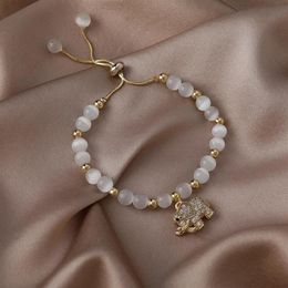 Bangle Simple Fashion Zircon Baby Elephant Bracelets For Women Adjustable Beads Beaded Pull Charm Bracelet Party Jewellery Gift2680