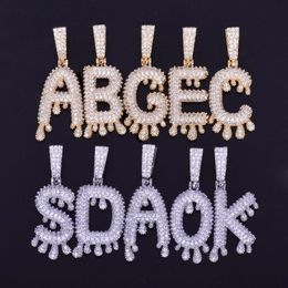 New A-Z Men's Drip Bubble Letters Pendants & Necklaces Initials Letter Ice Out Cubic Zircon Hip Hop Jewellery Rope Chain T255h