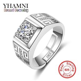 YHAMNI Original Real 925 Sterling Silver Rings for Man Wedding Engagement Ring Fashion Diamond Jewellery Men Finger Ring NJZ002307R