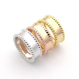 Europe America Fashion Lady Brass Two Edges Beads Signature 18K Plated Gold Wedding Engagement Rings 3 Colour Size 6-8335Z