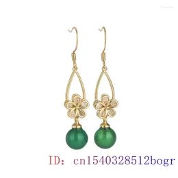 Dangle Earrings Jade Bead Zircon 925 Silver Crystal Amulet Women Chalcedony Fashion Gifts Natural Gemstone Jewellery