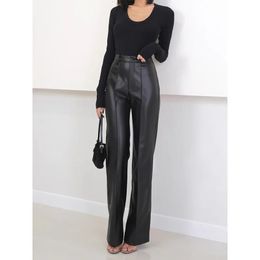 Men's Pants Mopping For Women Genuine Leather Classic Female Straight Pipeline Suit Taller Trousers Mujer Long Legs Casual Streetwear 231216