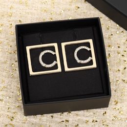 2023 Luxury quality charm stud earring square shape with diamond in 18k gold plated have box stamp PS7159B257D