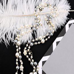 Whole- designer classic style elegant beautiful flowers pearls long chain sweater statement necklace for woman239Y