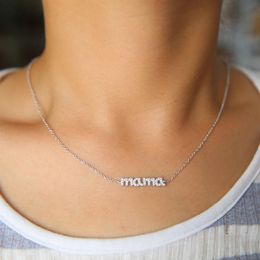 mother day gift cz mama necklace 100% 925 sterling silver 3 Colours delicate pave cz mama charm silver Jewellery for mom258j