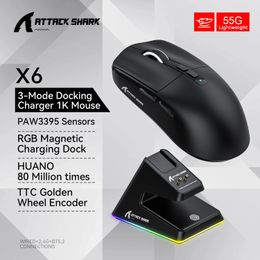 Mice X6 PAW3395 Bluetooth Mouse Tri Mode Connexion RGB Touch Magnetic Charging Base Macro Gaming 231216