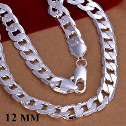 Whole 12mm Width 925 Silver Necklace 18'' - 30'' Customise Length Mens High Quality Curb Cuban Link Chain 346k