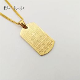 Pendant Necklaces Black Knight Gold Colour Stainless Steel Holy Bible Cross Dog Tag Necklace Mini Charm Christian Neckklace BLKN064233w