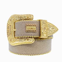 Designer Bb Simon Men Women Rhinestone Western Cowgirl Cowboy Vintage Bling Crystal Diamond Studded Leather Belt for Jean Pants q4