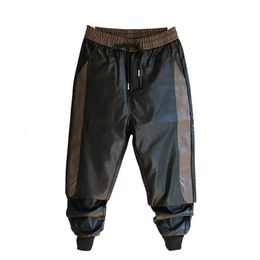 Mens Pants Idopy Arrival Autumn Winter Korean Hip Hop Faux Leather Harem Patchwork Drawstring Elastic Waist PU Joggers 231218