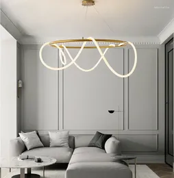 Pendant Lamps Postmodern Simple LED Light Restaurant Living Room Bedroom Lamp Personalized Creative Line Chandelier