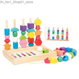 Sorting Nesting Stacking toys Montessori Wooden Toys Colour Shape Matching Puzzle Game Colourful Beaded Cognition Educational Gift For Children Kids Q231218