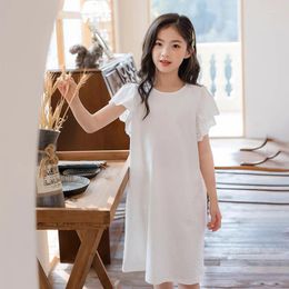 Girl Dresses 6 To 16 Years Kids Clothes 2023 Girls Dress Children Baby Teenager Shirt Straight Cotton Knit Lace #6167