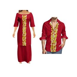 T-Shirt High Quality Lovers Women Club Bodycon Dresses Samoan Puletasi Polynesian Traditional Tribal Design Dress Matching Couple 220706