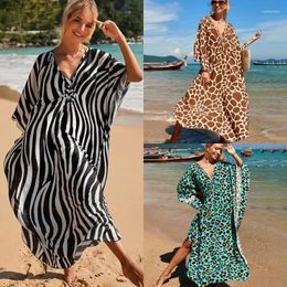 Women's Swimwear 2023 Elegant Women Midi Dress Summer Vintage Zebra Stripes Beach Skirt Casual A-Line Clothes Fashion Lady Bikini Cover Up