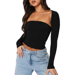 Women's Tanks Slim Fit Y2K Crop Tops And Long Sleeve Shrug 2 Piece Cutout Strapless Solid Color Tube Streetwear