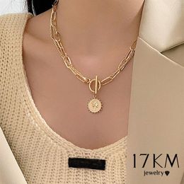 17KM Trendy Gold Carved Portrait Coin Pendant Necklace For Women Punk Silver Colour Multilayer Chain Choker Necklace 2021 Jewelry274E
