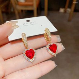 Dangle Earrings Exquisite Light Luxury High-End Zircon Red Heart Fashion