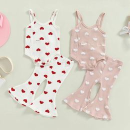 Clothing Sets Fashion Summer Born Baby Girl Clothes Set Heart Print Sleeveless Romper Tops Elastic Waist Flare Pants Infant 2Pcs Outfits