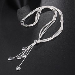 925 Sterling Silver Heart Pendant Long Necklace Elegant Jewelry for Ladies Muliti Chain Wedding Evening Party Accessories293m