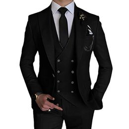 Fashion New Men Leisure Boutique Business Solid Color Wedding Suit Coat Pants Vest 3 Pcs Set Dress Blazers Jacket Trousers