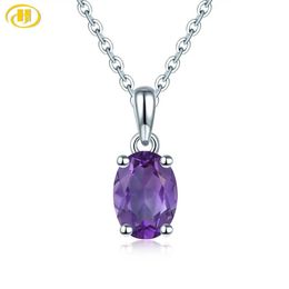 Bangle Hutang Amethyst Solid Sterling Sier Pendant Real Oval 8x6mm Purple Gemstone Sier Chain Fine Fashion Simple Jewelry