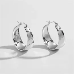 Hoop Earrings Stainless Steel Silver Plated Big Wide Circle For Women Girl Wedding Party Jewellery E1275