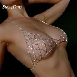 StoneFans Bra Chain Crystal Beach Body Jewelry Shiny Chest Harness Bikini Body Chain Women Necklace Drop T200508298f