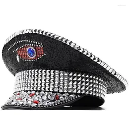 Berets Jewelled Stage Crystals Heavy Crystal Rhinestones Captain Hat For Bride