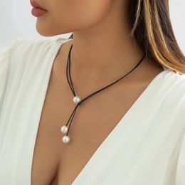 Pendant Necklaces Cross-border Foreign Trade Jewellery Double-layer Adjustable Wax Line All-match Women's Necklace Imitation Pearl Collar Bone