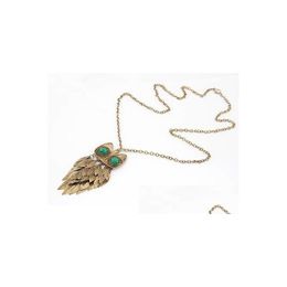 Beaded Necklaces Vintage Style Copper Tone Leaves Green Crystal Eye Owl Necklace Drop Delivery Jewellery Necklaces Pendants Dhe0A