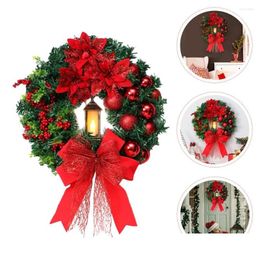 Decorative Flowers Wreaths Christmas Wreath Xmas Outdoor Battery Operated Led Oil Lamp Holiday Red Bow Front Door Decoration Drop Deli Otudz
