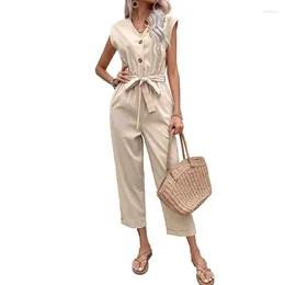 Women's Pants Summer 2023 Fashion Cargo Women Elegant Commuting Style Slim Solid Colour Jumpsuit Cropped