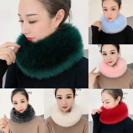 Scarves Plush Furry Scarves Winter Warm Women Fashion Faux Fox Fur Collar Scarf Shawl Stole Furry Neck Wrap Warmer Snood CirclesL231218