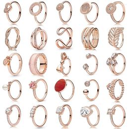 Cluster Rings Pan Home Pure Silver Ring Rose Gold Series Wheel Of Dazzling Hollow Out Love Opening To Send Girlfriend