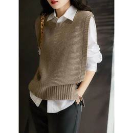 Women's Vests Spring and Autumn Japanese Round Neck Solid Color Side Buckle Antipilling Sweater Vest Female Thin Knitted Undershirt 231218