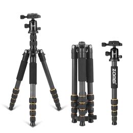 Accessories ZOMEI Q666C Protable Travel Carbon Fibre Camera Tripod Monopod Ball Head Quick Release Plate Phone holder For SLR Digital Camera